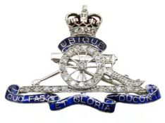 A white metal military Royal Artillery brooch, set