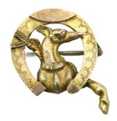 A 9ct gold hunting related brooch with horseshoe,