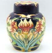 A Moorcroft pottery ginger jar of floral design, m