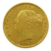 An 1872 Victoria young head shield back half gold