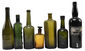 VINTAGE ADVERTISING - COLLECTION OF MOSTLY GREEN GLASS BOTTLES
