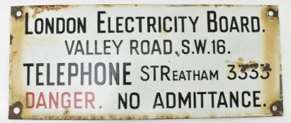 LONDON ELECTRICITY BOARD - DANGER ENAMEL SIGN