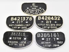 RAILWAYANA - SELECTION OF FIVE CAST IRON WAGON PLATES
