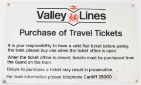 RAILWAYANA - VALLEY LINES ALUMINUM STATION TICKET SIGN