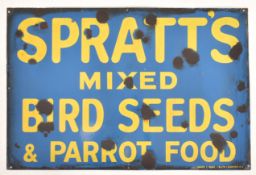 SPRATTS BIRD SEEDS - MID CENTURY VINTAGE ENAMEL ADVERTISING SIGN