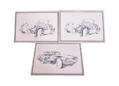 MOTOR RACING - THREE TRIUMPH CAR DRAWING PRINTS