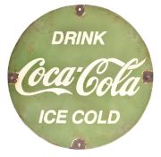 COCA-COLA - VINTAGE 1990S ENAMEL ADVERTISING SIGN