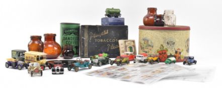 COLLECTION OF VINTAGE ADVERTISING - TINS - CARS - GLASS