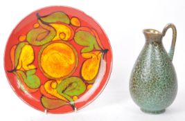 WEST GERMAN CRACKLE GLAZE JUG AND POOLE POTTERY DELPHIS PLATE