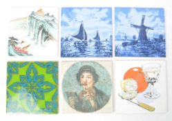 COLLECTION OF SIX 20TH-CENTURY CERAMIC SQUARE WALL TILES