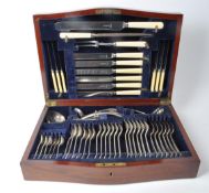 J.W. BENSON - VINTAGE 20TH CENTURY MAHOGANY INLAID CUTLERY CANTEEN