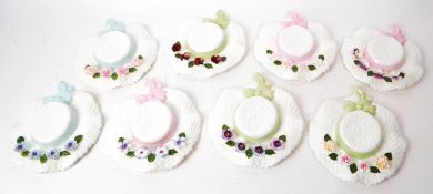 AYNSLEY - SUMMER FLOWERS - COLLECTION OF EIGHT 1992 CHINA HAT FIGURES