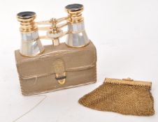 VINTAGE 20TH CENTURY HILKINSON OPERA BINOCULARS AND MESH PURSE