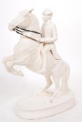 VINTAGE 20TH CENTURY WHITE PORCELAIN MAN RIDING A HORSE FIGURE