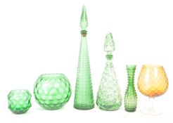 COLLECTION 20TH CENTURY GREEN GLASS VASES
