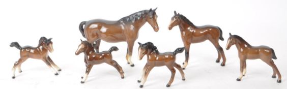 BESWICK - COLLECTION OF SIX 20TH CENTURY HORSE AND FOAL FIGURINES