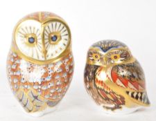 ROYAL CROWN DERBY - TWO 21ST CENTURY PORCELAIN OWL PAPERWEIGHTS