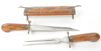 EARLY 20TH CENTURY WOODEN CASED / HANDLED CARVING SET