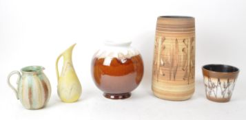 COLLECTION OF FIVE LATE 20TH-CENTURY STUDIO POTTERY CERAMIC PIECES