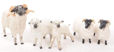 BESWICK - COLLECTION OF FIVE 20TH CENTURY SHEEP FIGURINES