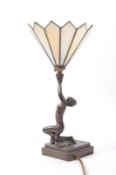 VINTAGE TIFFANY ART DECO STYLE BRASS LAMP