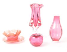 COLLECTION OF 20TH CENTURY CRANBERRY COLOURED STUDUIO ARRT GLASS