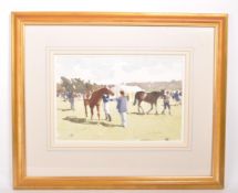 JOHN YARDLEY (B 1933) - WATERCOLOUR TITLED 'ADJUSTING THE STIRRUP'