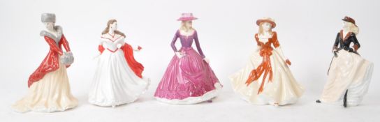 ROYAL WORCESTER - FIVE EARLY 21ST CENTURY PORCELAIN LADY FIGURINES