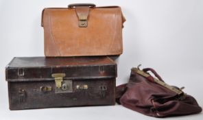 THREE 20TH CENTURY LEATHER BAGS INCLUDING GLADSTONE