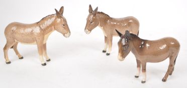 BESWICK - THREE 20TH CENTURY CHINA DONKEY FIGURINES