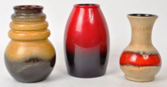 COLLECTION OF THREE MID-CENTURY WEST GERMAN POTTERY VASES