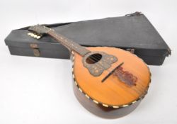 VINTAGE 20TH CENTURY INLAID MANDOLIN INSTRUMENT WITH CASE
