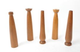 DANISH MODERN DESIGN - FIVE TEAK CANDLESTICKS