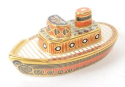ROYAL CROWN DERBY - 2002 BONE CHINA TUGBOAT PAPERWEIGHT