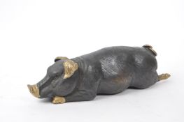 VINTAGE 20TH CENTURY BRONZE FIGURE OF A PIG LYING DOWN