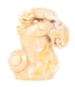 19TH CENTURY SOAP STONE CARVING OF FOO DOGS / GUARDIAN LIONS