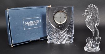 WATERFORD - CUT CRYSTAL GLASS MARQUIS MANTEL CLOCK / SEAHORSE