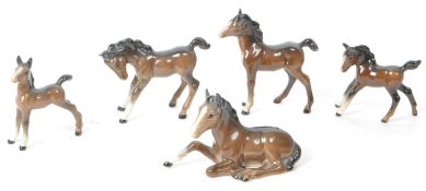 BESWICK - FIVE MID 20TH CENTURY HORSE FOAL PORCELAIN FIGURINES