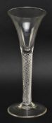 GEORGE III CIRCA 1770 WINE GLASS WITH TRUMPET BOWL & INTERLOCKED AIR TWISTS