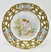 LIMOGES - 19TH CENTURY FRENCH HAND PAINTED CHERUB PORCELAIN CABINET PLATE