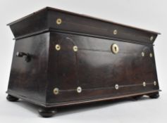 19TH CENTURY GEORGE III ROSEWOOD & MOTHER OF PEARL SARCOPHAGUS TEA CADDY