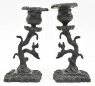PAIR OF EARLY 19TH CENTURY CAST IRON ORNATE CANDLESTICKS