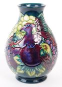 MOORCROFT - FINCHES AND FRUIT PATTERN - LATE 20TH CENTURY CERAMIC VASE