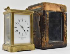 CHARLES FRODSHAM & CO, PARIS - BRASS CARRIAGE CLOCK IN LEATHER CASE