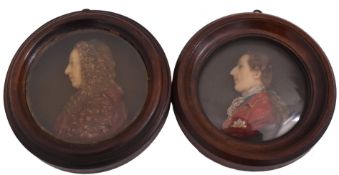 TWO 19TH CENTURY WAX PORTRAIT OF KING GEORGE II & BELIEVED GEORGE III