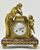 FRENCH MID 19TH CENTURY GILT BRASS & MARBLE MANTEL CLOCK