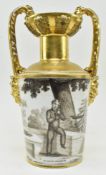 FRENCH PARIS PORCELAIN 19TH CENTURY GILT & TRANSFER PRINTED URN VASE