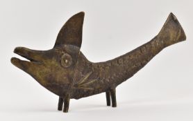 19TH CENTURY TRIBAL WEST AFRICAN BENIN BRONZE FISH SCULPTURE