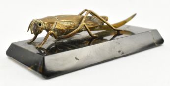 CIRCA 1900 BRASS & SEMI PRECIOUS STONE GRASSHOPPER DESK PAPERWEIGHT