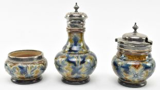 DOULTON LAMBETH - 19TH CENTURY 1881 STONEWARE GLAZED CRUET SET